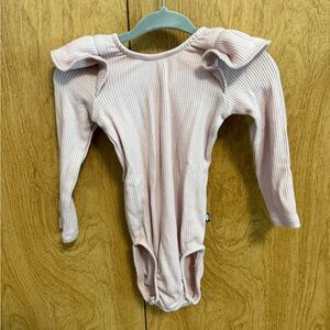 Kyte Baby Ribbed Long Sleeve Ruffle Leotard in Blush